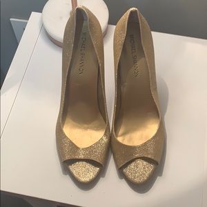 Gold peep toe heels